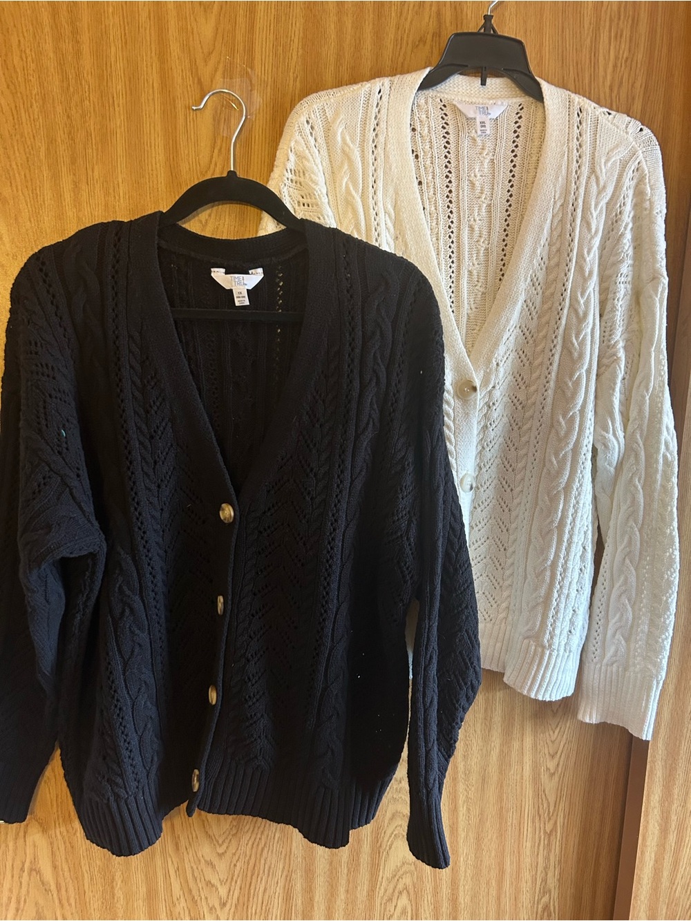 Set of two - Cable Knit Button-Front Cardigan Sweaters - Black and White